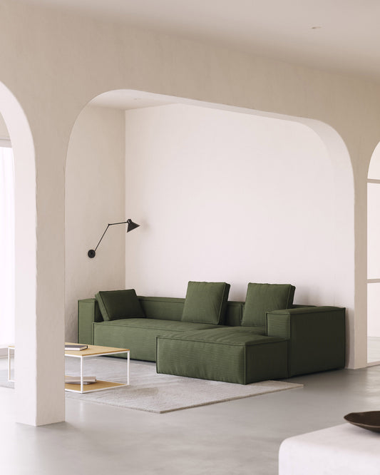 Canapé Blok 4 places en velours côtelé épais avec méridienne gauche gris 330 cm – Certifié FSC Mix Credit