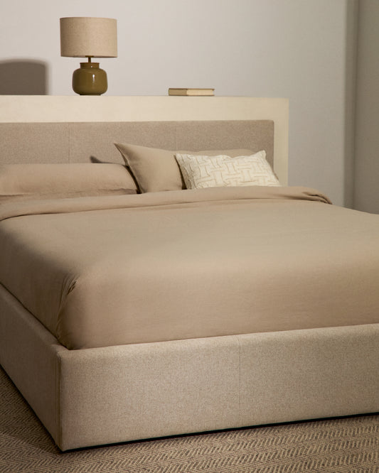 Nahiri beige chenille lift-up storage bed for a 150 x 200 cm mattress