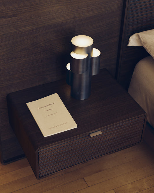 Lampe de table LED portable Adrina en métal gris foncé avec finition brossée
