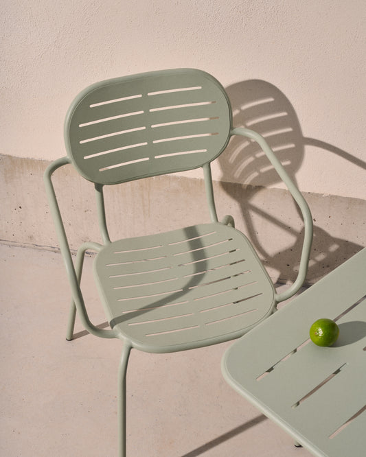 Chaise empilable d’extérieur Brai avec accoudoirs en acier galvanisé turquoise