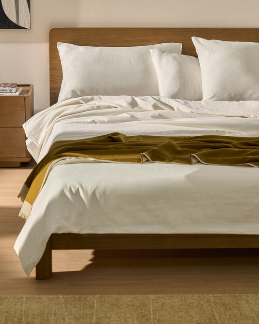 Ensemble Simmel housse de couette et taie d’oreiller en mélange de lin couleur écrue pour lit de 150 cm