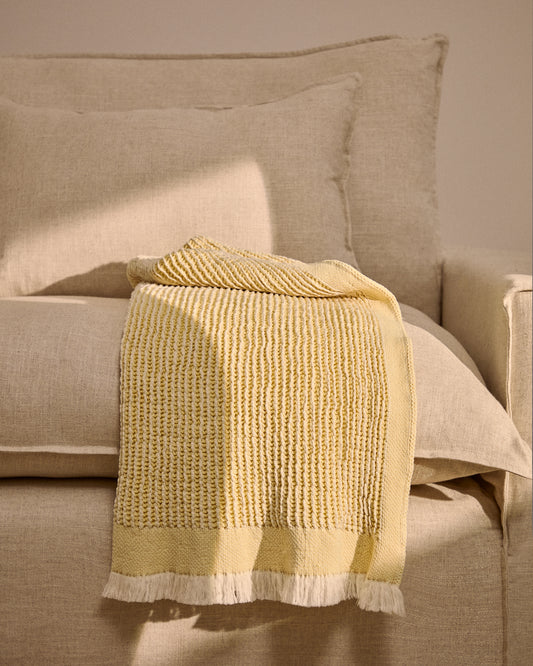 Couverture Lideba en coton à rayures jaunes 100 x 170 cm