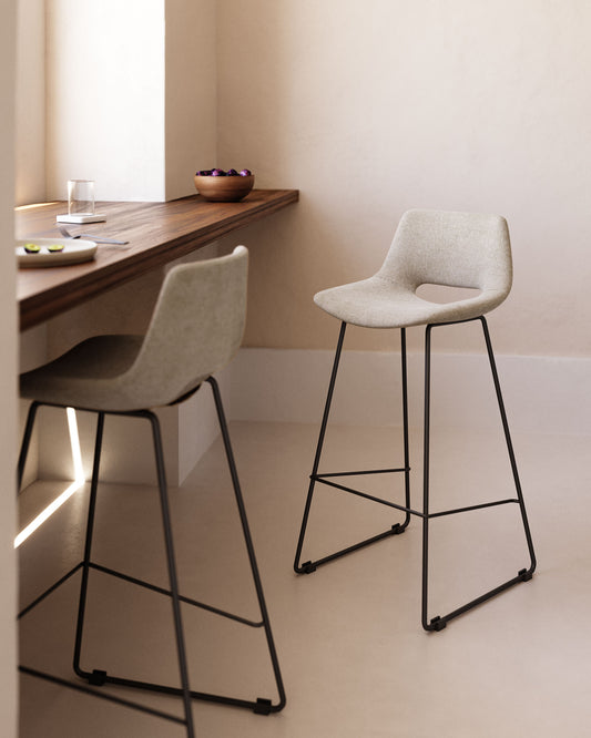 Tabouret Zahara beige et acier noir hauteur 76 cm FSC 100%