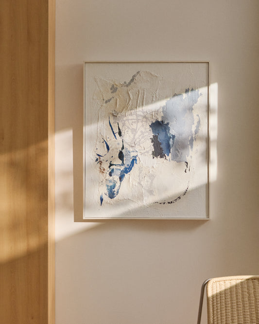 Tableau abstrait Erale gris et bleu peint à la main 80 x 100 cm