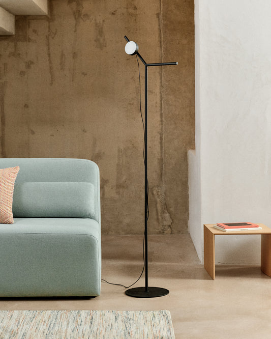 Lampadaire Orey en métal noir avec spot multipositions