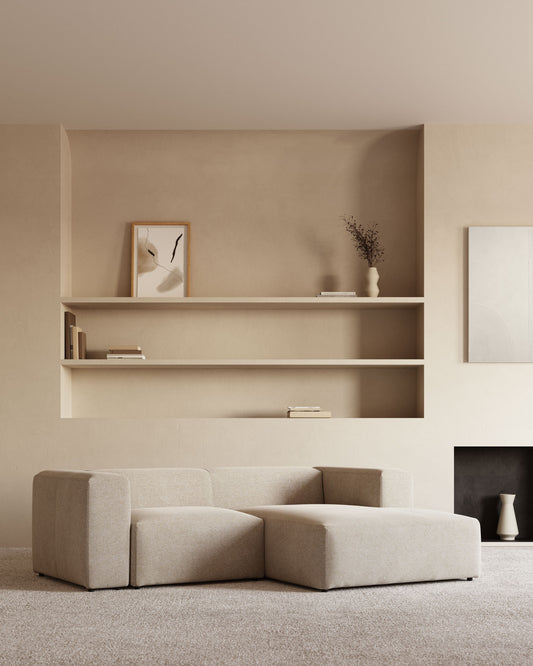 Canapé Blok 2 places en chenille avec méridienne droite beige 240 cm – Certifié FSC Mix Credit
