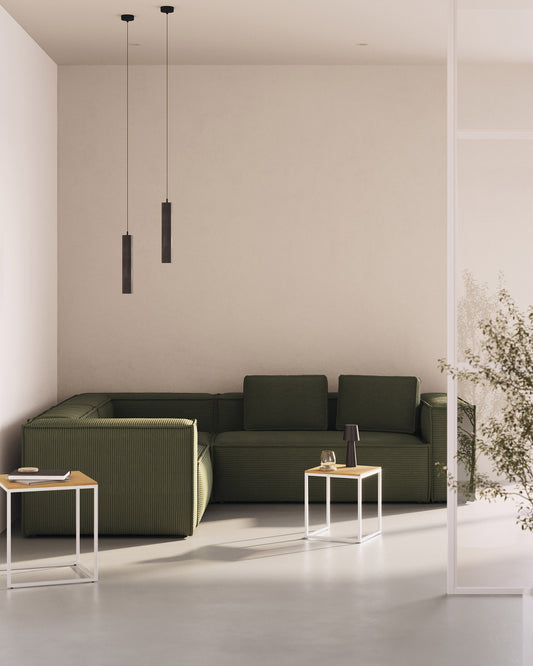 Canapé d’angle Blok 4 places en velours côtelé épais vert 290 x 290 cm – Certifié FSC Mix Credit