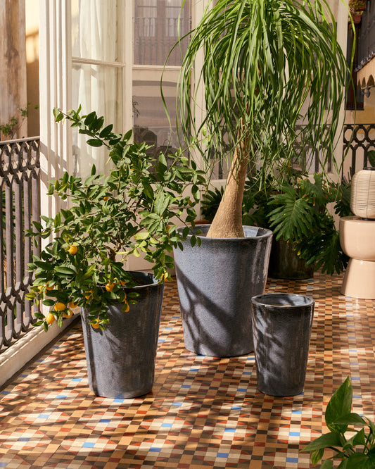 Ensemble Rotja de 3 pots de fleurs en terre cuite, finition bleue émaillée Ø 26 / 35 / 47 cm