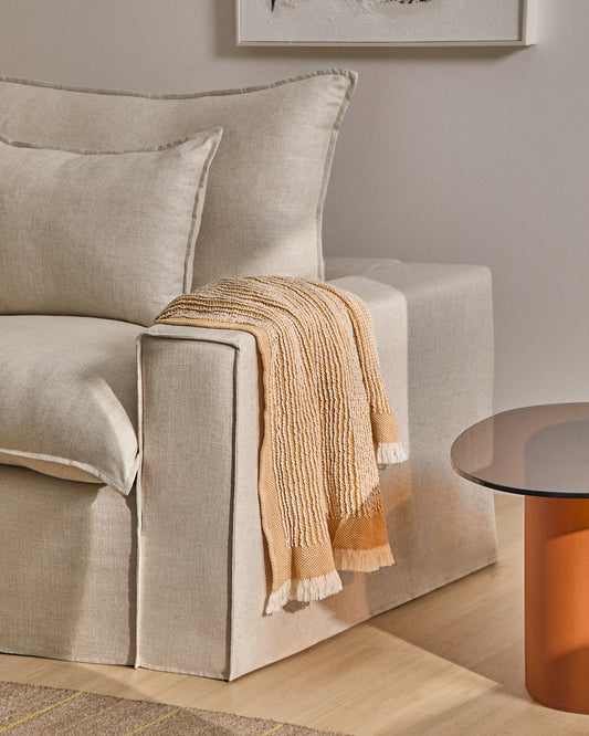 Couverture Lideba en coton à rayures orange 100 x 170 cm