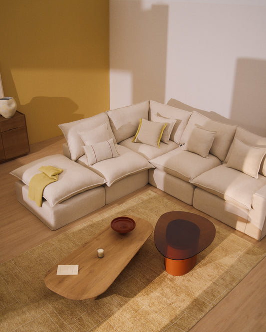 Anarela beige linen and viscose 4-seater modular corner sofa with removable cover 287 x 307 cm FSC Mix Credit