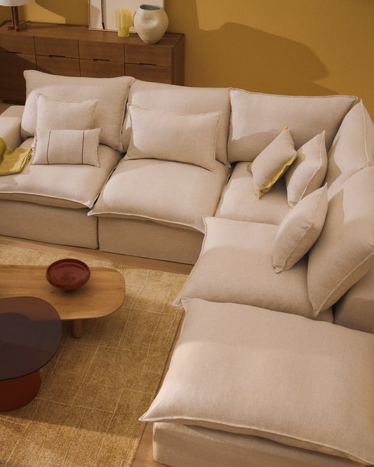 Anarela beige linen and viscose 4-seater modular corner sofa with removable cover 307 x 287 cm FSC Mix Credit