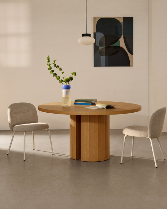 Table ronde Nealy en placage de chêne, finition naturelle Ø 150 cm