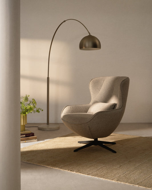 Fauteuil pivotant Sorile en chenille beige et acier avec finition noire FSC 100 %