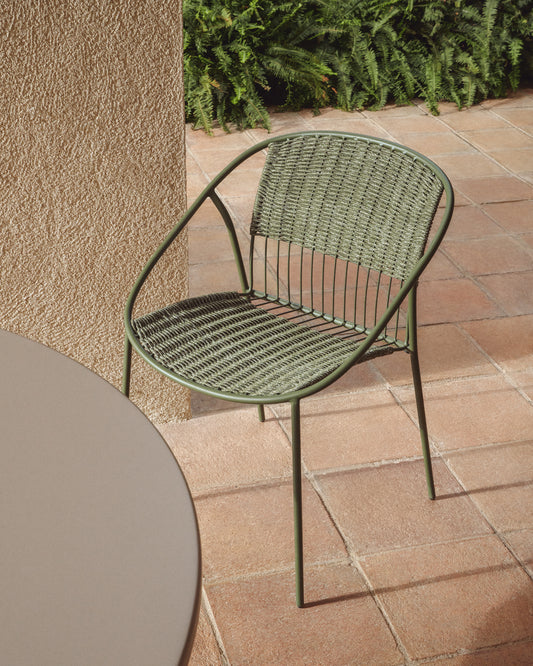 Chaise empilable d’extérieur Atrani en acier galvanisé et corde verte