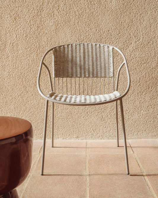 Chaise empilable d’extérieur Atrani en acier galvanisé et corde taupe