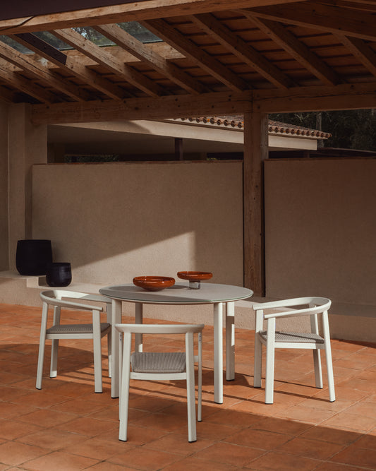 Table ronde Erice en aluminium et verre trempé écru Ø120 cm