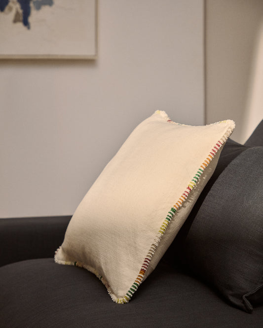 Housse de coussin Enari en coton écru avec passepoil contrasté multicolore 50 x 50 cm