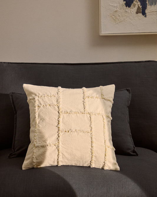 Housse de coussin Verion avec motif géométrique brodé jaune 45 x 45 cm