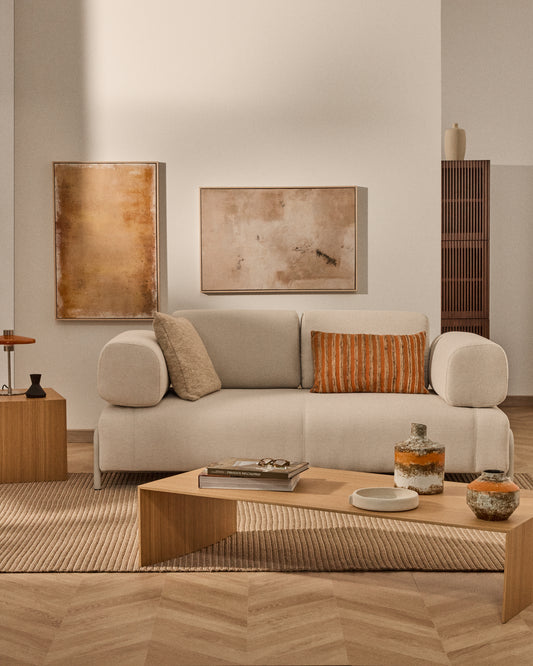 Canapé Compo 2 places chenille écru et structure métallique beige 200 cm FSC Mix Credit