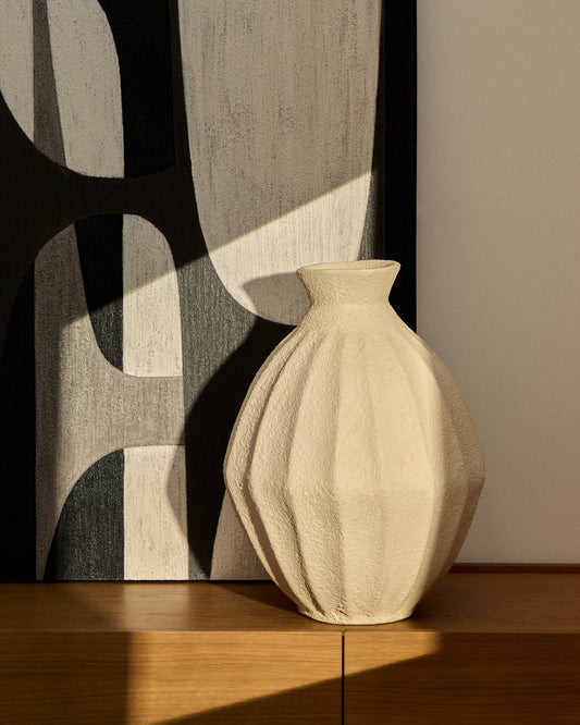 Vase Arquena en papier mâché beige 46 cm