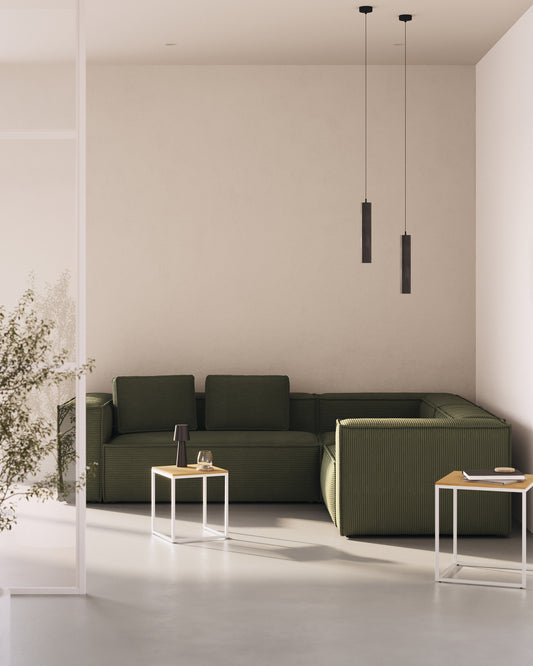 Canapé d’angle Blok 3 places en velours côtelé épais vert 290 x 230 cm / 230 x 290 cm – Certifié FSC Mix Credit