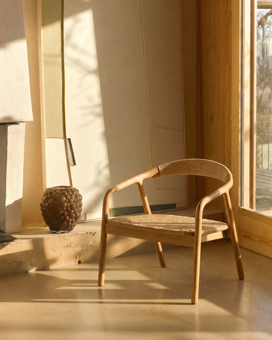 Fauteuil Derile en bois de chêne avec finition ton naturel et corde en papier beige FSC Mix Credit