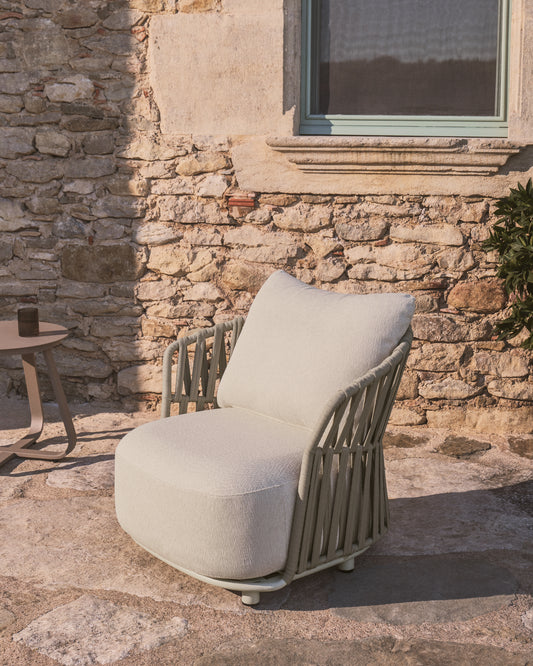 Fauteuil Osani en aluminium écru et corde taupe
