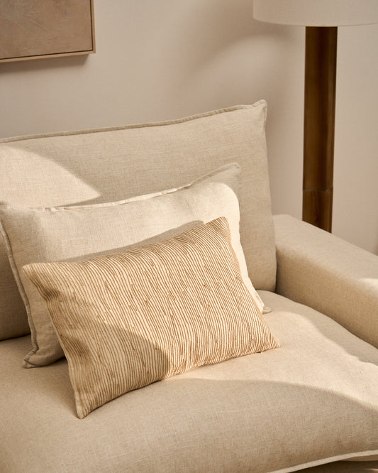 Housse de coussin Belae en coton écru avec broderie en jute beige 40 x 60 cm