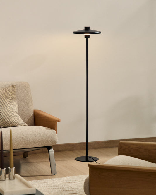 Lampadaire Nuvira en métal noir satiné