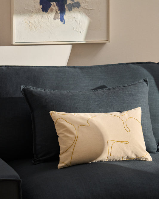 Housse de coussin Dibel en coton écru avec motif brodé jaune 30 x 50 cm