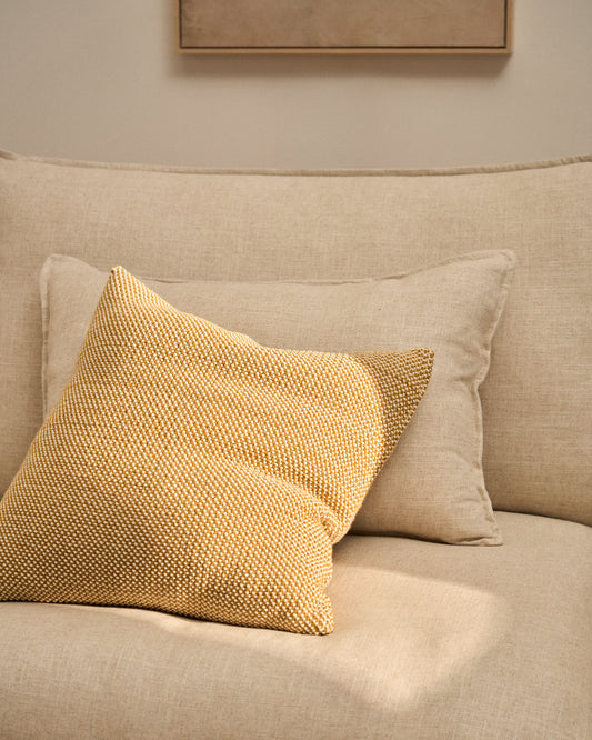 Housse de coussin Narida 100 % coton jacquard moutarde 50 x 50 cm