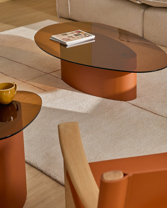 Table basse Olir en verre trempé et acier marron 140 x 80 cm