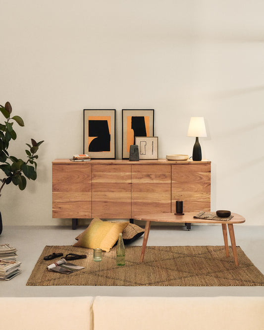 Buffet Uxue 4 portes en bois d’acacia avec finition blanchie 200 x 88 cm