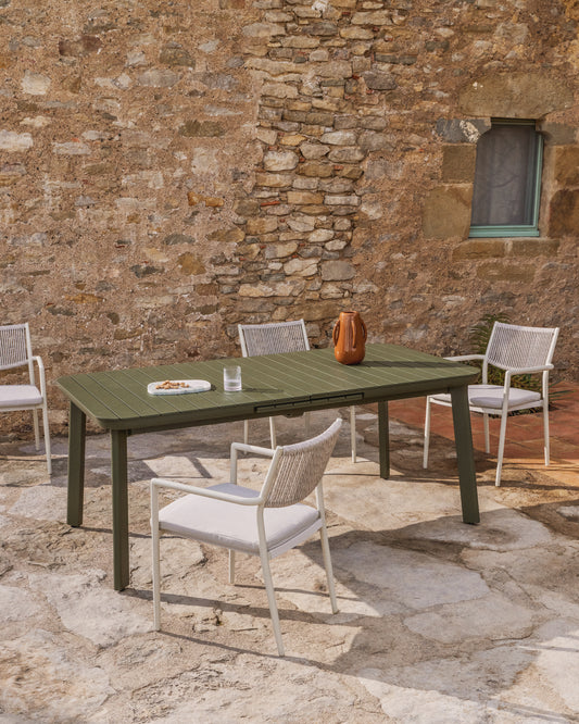Table extensible d’extérieur Izola en aluminium avec finition verte 220 (280) x 100 cm