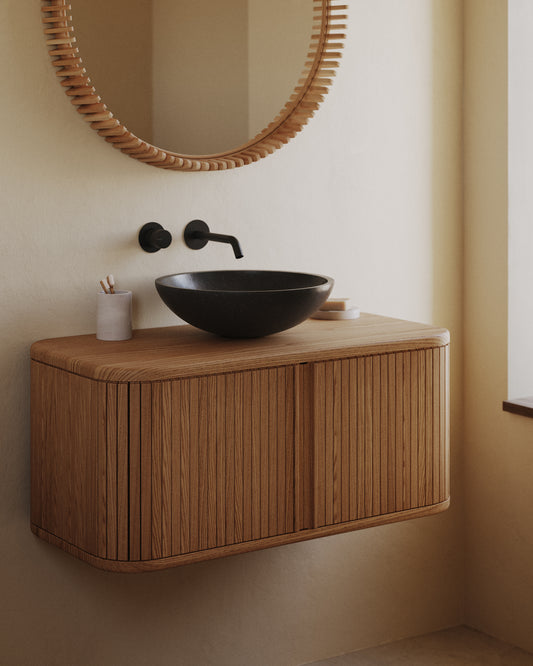Meuble de salle de bain Mailen en placage de frêne avec finition naturelle 90 x 45 cm