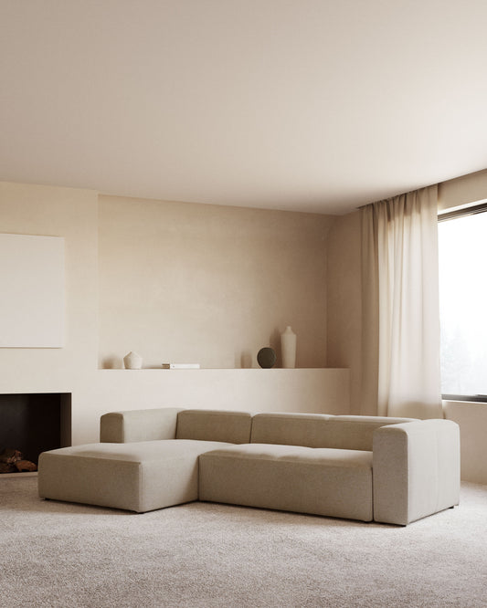 Canapé Blok 4 places en chenille avec méridienne gauche beige 330 cm – Certifié FSC Mix Credit
