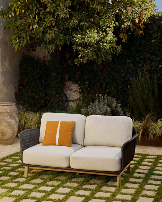 Canapé 2 places Alipa en bois d’acacia et corde gris foncé 165 cm FSC 100%