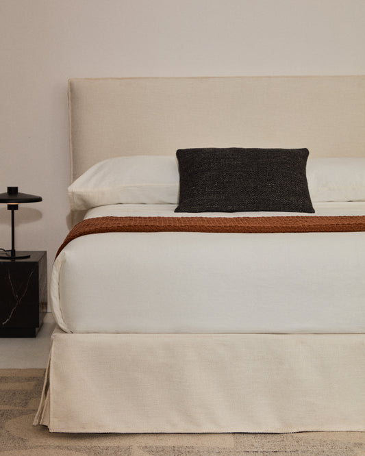 Lit déhoussable Jaira en chenille blanche pour matelas de 160 x 200 cm FSC Mix Credit