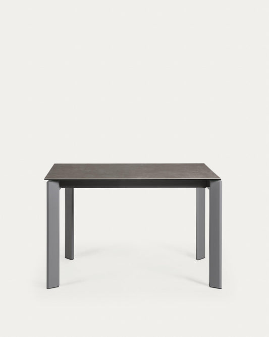 Table extensible Axis grès cérame finition Vulcano Cendrée pieds acier gris 120(180)cm