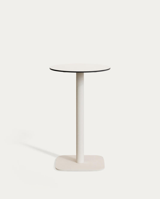 Table haute ronde d'extérieur Dina blanco avec pied en métal et finition peinte blanche Ø 60 x 96 cm