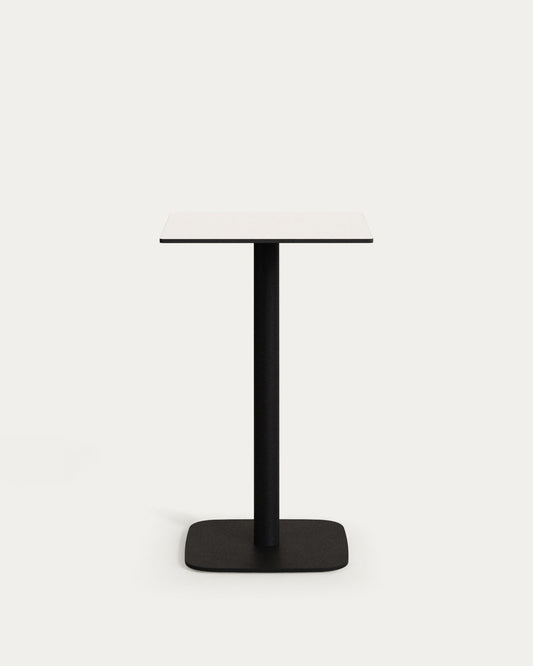 Table haute d'extérieur Dina blanco avec pied en métal et finition peinte noire 60x60x96 cm
