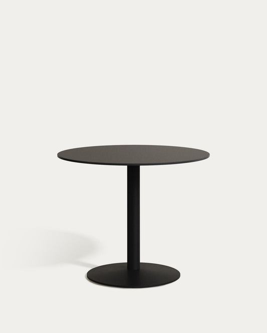 Table ronde d'extérieur  Esilda noire avec pied en métal et finition peinte noire Ø 90 x 70 cm