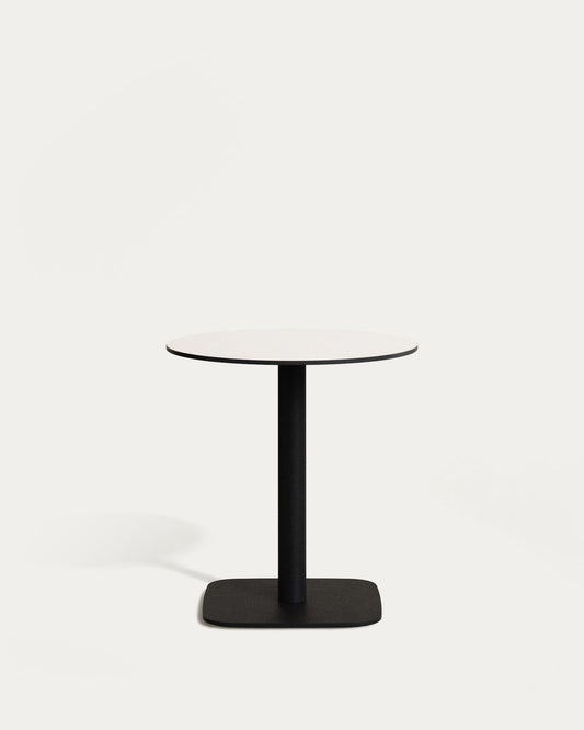 Table ronde d'extérieur Dina blanco avec pied en métal et finition peinte noire  Ø 68x70 cm