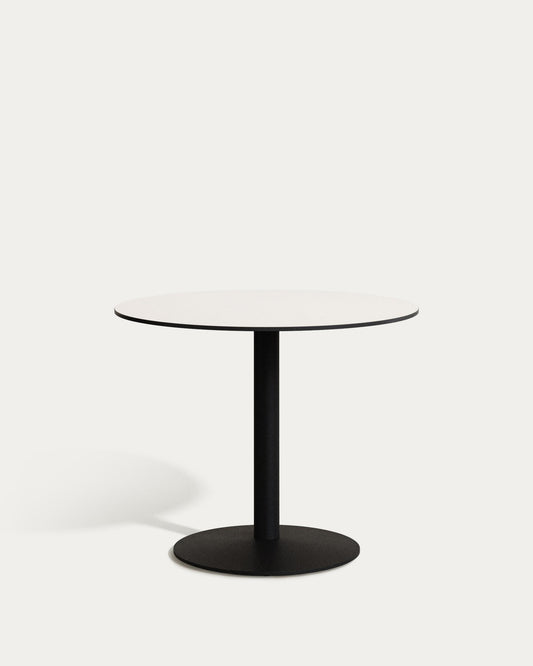 Table ronde d'extérieur  Esilda blanche avec pied en métal et finition peinte noire  Ø 90 x 70 cm