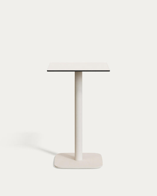 Table haute d'extérieur Dina blanco avec pied en métal et finition peinte blanche 60x60x96 cm