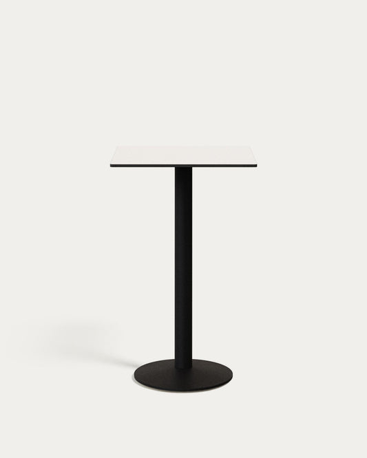Table haute Esilda blanche avec pied en métal et finition peinte noire  60 x 60 x 96 cm