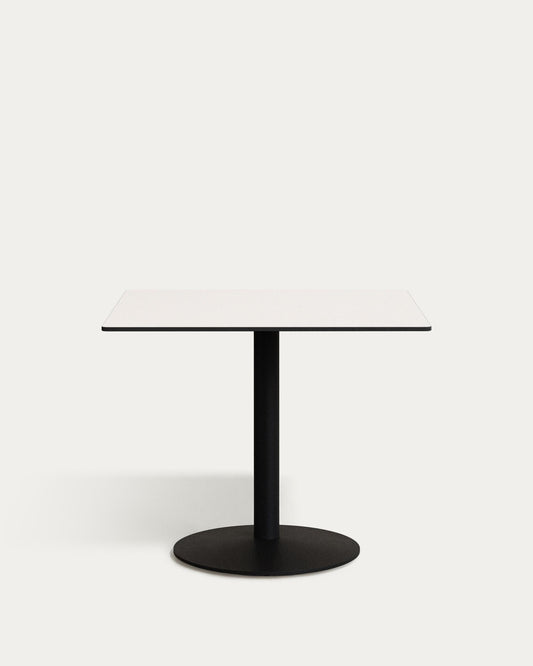 Table d'extérieur Esilda blanche avec pied en métal et finition peinte noire 90 x 90 x 70 cm