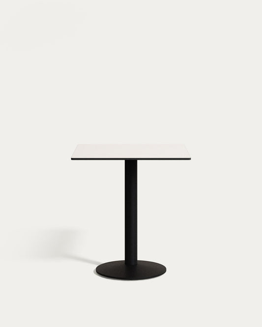Table d'extérieur Esilda blanche avec pied en métal et finition peinte noire  70 x 70 x 70 cm