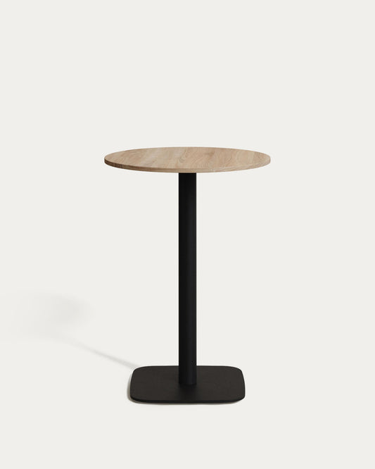 Table ronde haute Dina mélamine finition naturelle pied en métal et finition peinte noire Ø 60x96 cm