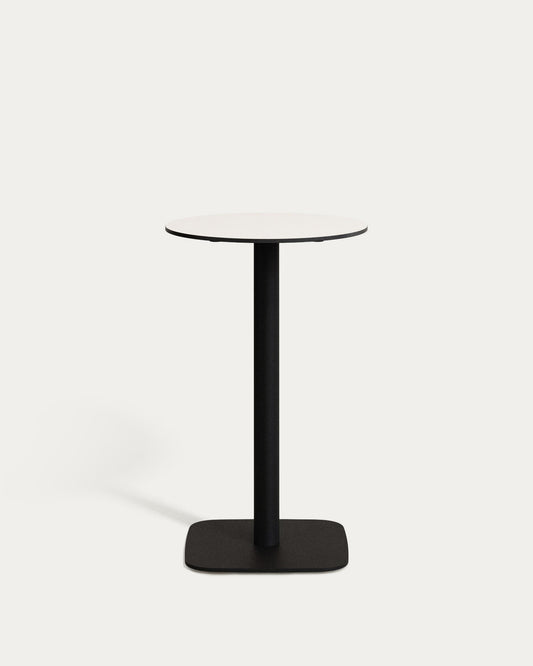 Table ronde haute d'extérieur Dina blanche avec pied en métal et finition peinte noire  Ø60x96 cm